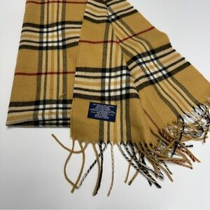 V. FRAAS Cashmink 100% Acrylic Beige Red Check Plaid Fringe Scarf